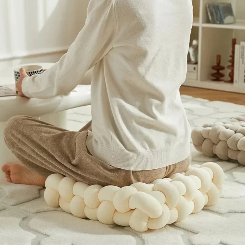 Knotted Square Cushion – Nordic Aesthetic Hand-Made Plush Pillow for Office Chair & Decorative Sleeping Back Support