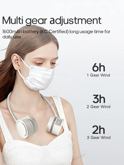 New Portable Neck Fan | Foldable Mini USB Rechargeable 1600mAh Silent Cooling Fan for Sports & Personal Use