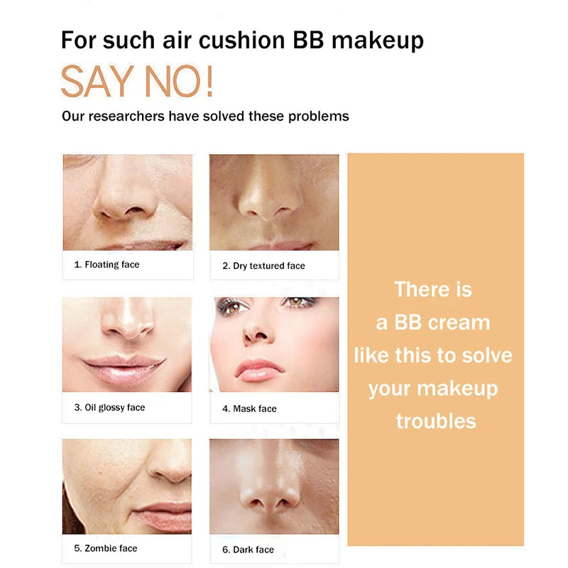 Air Cushion BB Cream with Butterfly Powder Puff – Moisturizing Foundation, Concealer & Whitening Oil-Control Waterproof Makeup