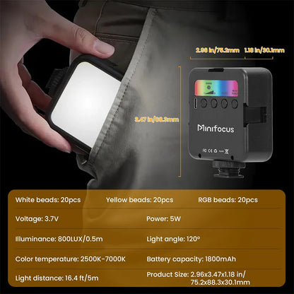 Pocket RGB LED Fill Light – Portable Mini Video Light for Camera, Smartphone, GoPro & Laptop, Adjustable Selfie Lamp