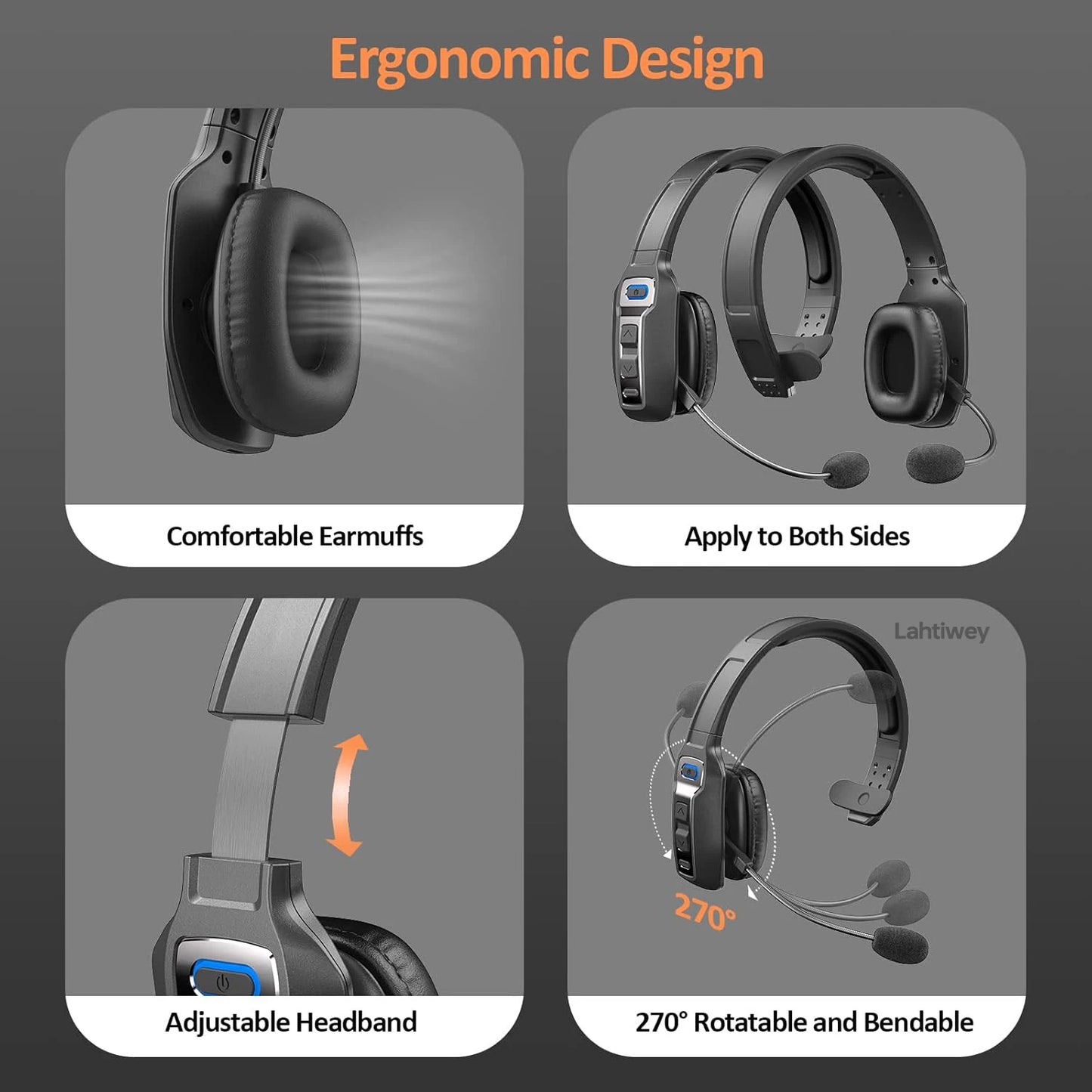 Bluetooth Trucker Headset with Microphone – Wireless On-Ear Headphones with AI Noise Cancelling & Mute Button