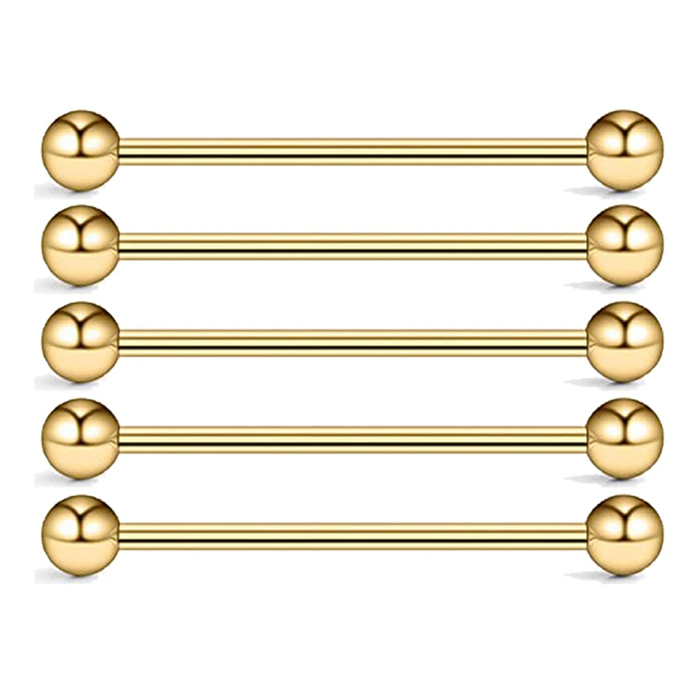 5PCS Titanium Piercing Barbell Set – 14G External Thread Tongue, Industrial, Nipple, Ear Tragus Rings (12–38mm Jewelry)