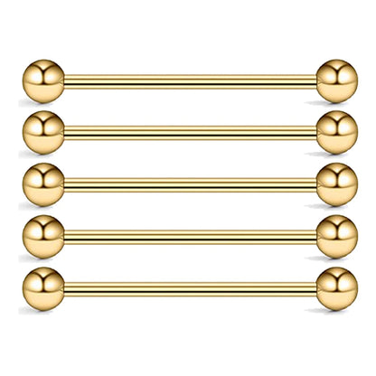 5PCS Titanium Piercing Barbell Set – 14G External Thread Tongue, Industrial, Nipple, Ear Tragus Rings (12–38mm Jewelry)