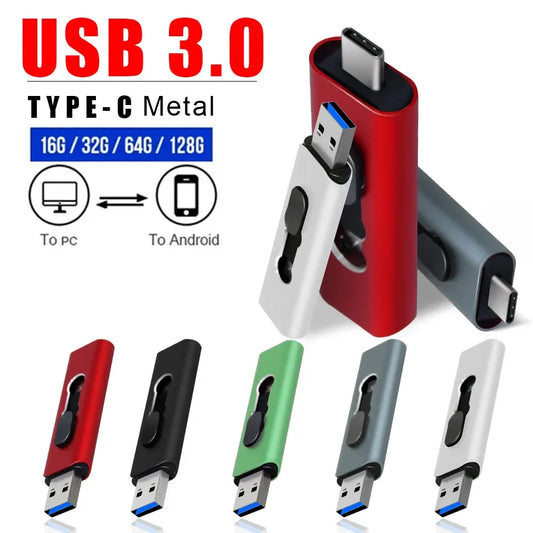 2-in-1 USB 3.0 Type-C OTG Flash Drive – High-Speed Pen Drive 32GB to 256GB