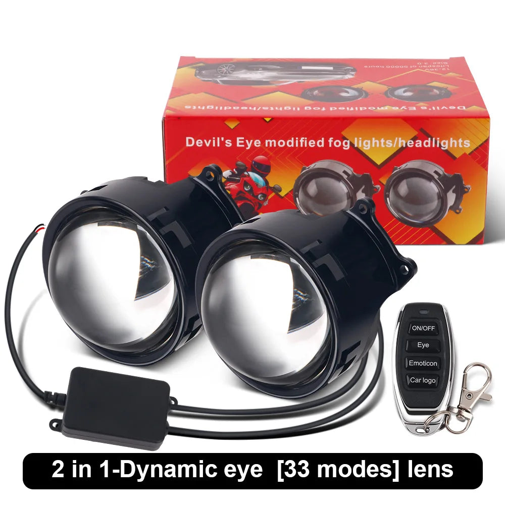 3-Inch Devil's Eye LED Headlight Lens Kit - 12V Dynamic Car Retrofit Lights with Remote Control