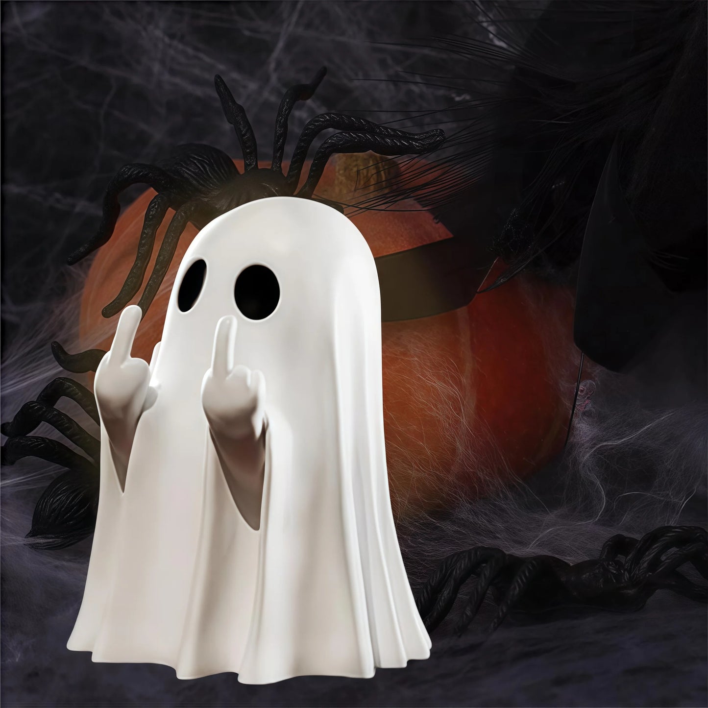 Middle Finger Ghost Statue - Cute Halloween Horror Figurine for Coffee Table & Home Decor