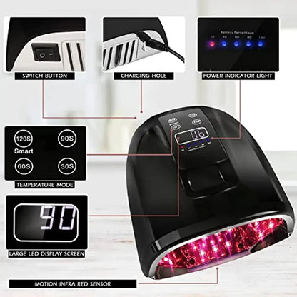 90W Rechargeable Nail Lamp – Cordless LED UV Light for Acrylic Nails, Wireless Manicure Machine with Mirror Bottom