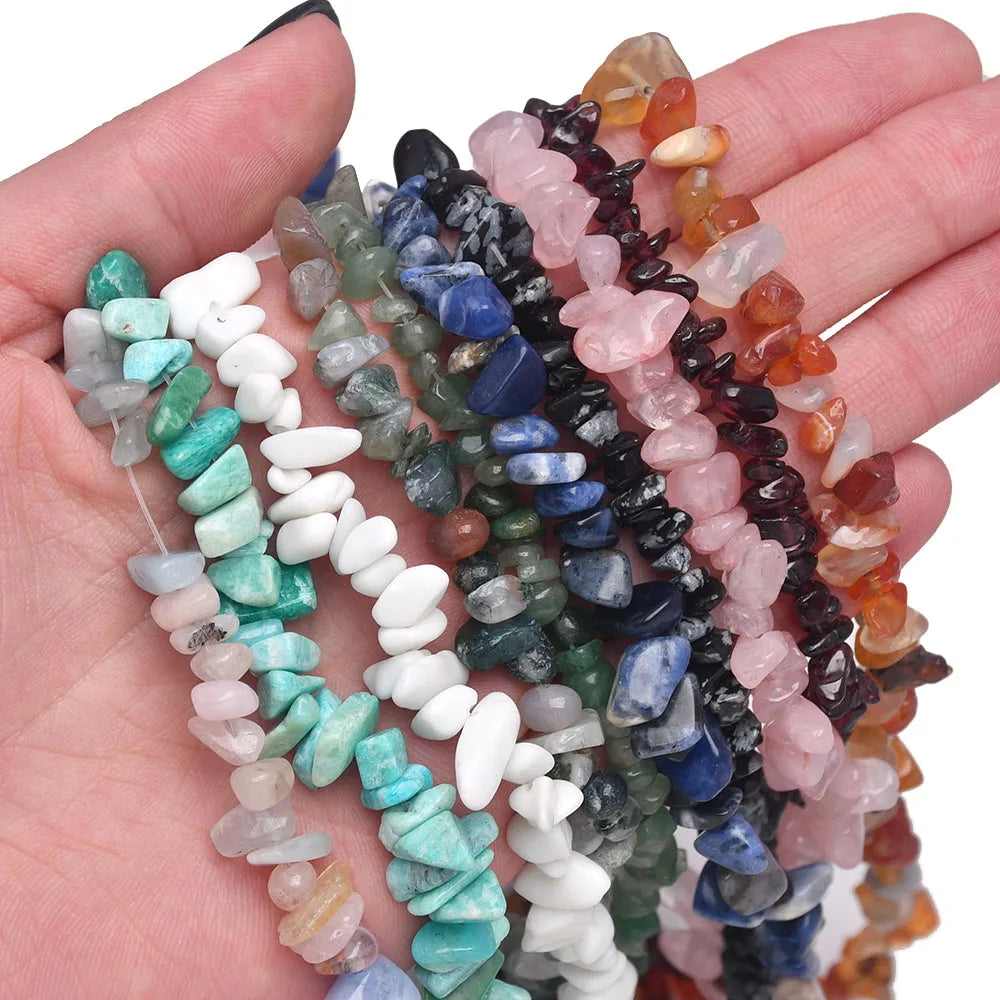 16 Inch Natural Stone Chip Beads - 5-8mm Irregular Crystal Agate Gravel Beads for DIY Bracelets & Jewelry Making