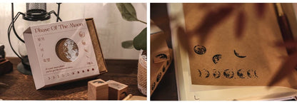 Yoofun 7-Piece Vintage Moon & Plant Wooden Stamps — Rubber Stamps for Scrapbooking, DIY Craft & Stationery