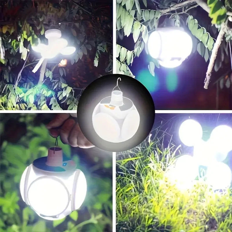Solar Folding LED Light - USB Rechargeable Portable Outdoor Camping and Emergency Lamp