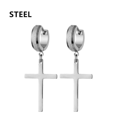 Stainless Steel Cross Star Dangle Earrings - Punk Gothic Hoop Huggie Jewelry for Men & Women