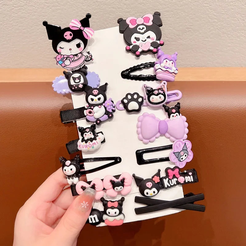 14 Piece Sanrio Kuromi Bow Headband Set – Cute Double Ponytail Leather Bands for Kids, Hair Accessories & Holiday Gift