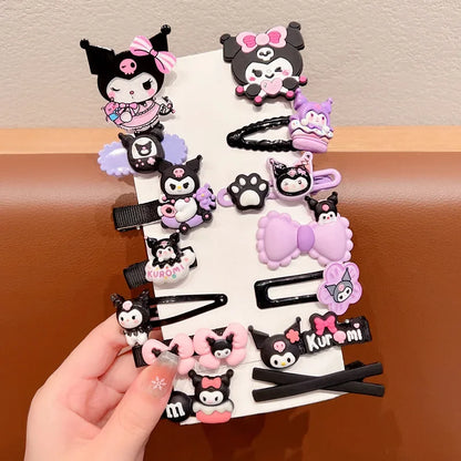 14 Piece Sanrio Kuromi Bow Headband Set – Cute Double Ponytail Leather Bands for Kids, Hair Accessories & Holiday Gift