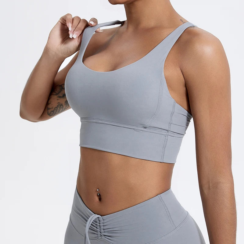 Push-Up Sports Bra for Women – Cross Back Yoga Crop Top, Shockproof Gym Fitness Bra for Running & Workout