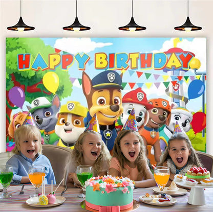 PAW Patrol Cartoon Puppy Birthday Party Backdrop – Animation Theme Decoration Background for Kids Party & Baby Shower Supplies Gift
