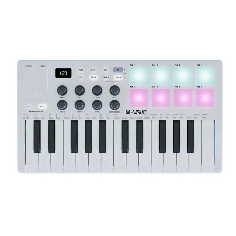 M-VAVE SMK-25 II MIDI Pad Controller Keyboard – 25 Key USB Mini, 16 RGB Drum Pads, 8 Knobs, Music Production Software Included