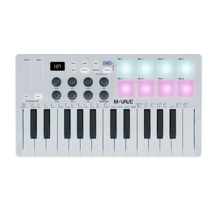 M-VAVE SMK-25 II MIDI Pad Controller Keyboard – 25 Key USB Mini, 16 RGB Drum Pads, 8 Knobs, Music Production Software Included