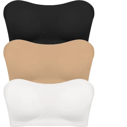 Women’s Strapless Push Up Bra – Seamless Ice Silk Removable Padded Invisible Anti-Slip Beauty Back Off Shoulder Bralette