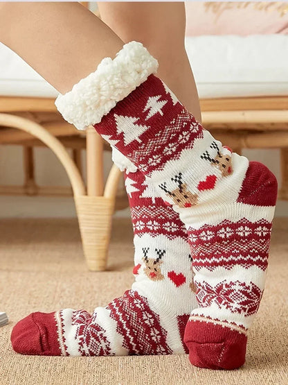 Fuzzy Plush Winter Socks - Warm Non-Slip Snowflake Slipper Socks for Women, Home & Sleeping