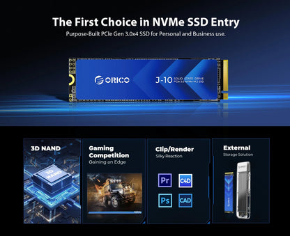 ORICO J10 M.2 NVMe SSD 3100MB/S – PCIe 3.0 Internal Solid State Drive for Audio Editing, 1TB, 2TB, 4TB