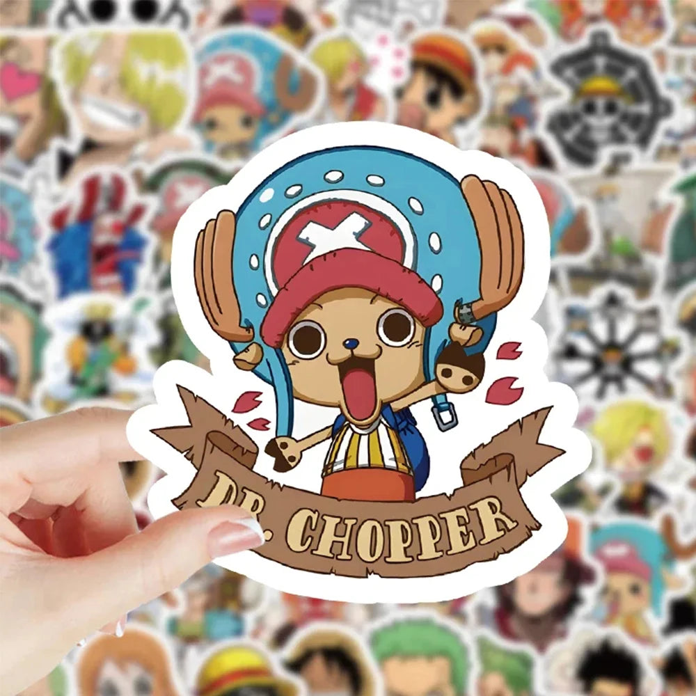 One Piece Luffy Anime Stickers – 50/100-Piece Waterproof Decals for Notebooks, Laptops, Phones, Skateboards & Motorcycles