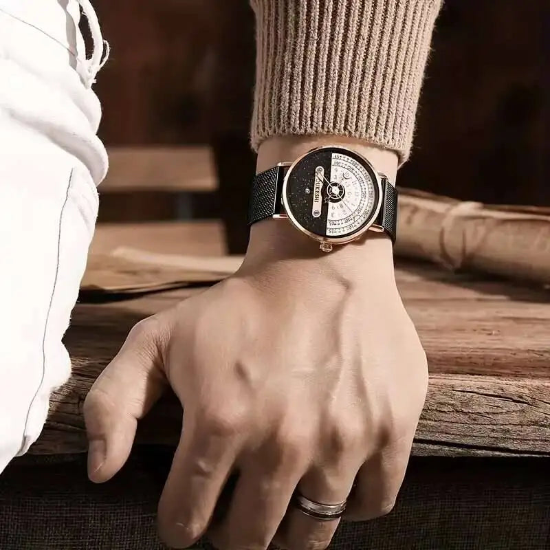 Men’s Fashion Mesh Band Quartz Watch — Business Wristwatch with Calendar Reloj Hombre