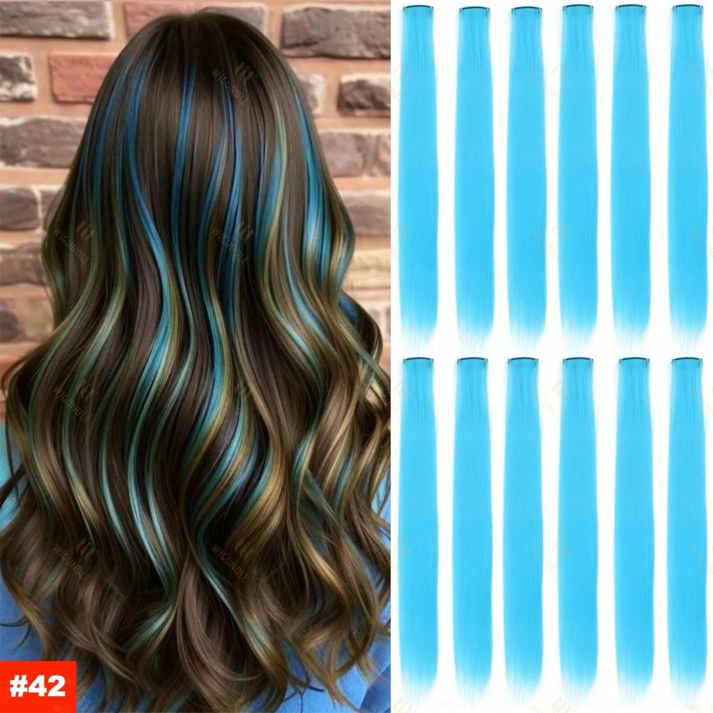 18-Color Clip-In Hair Extensions – 22 Inch Long Straight Synthetic Wig with High Gloss for Women & Children