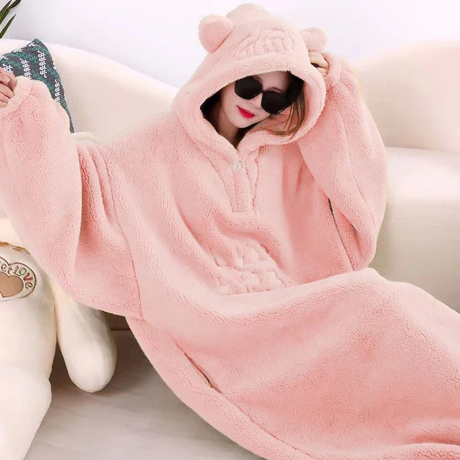 WASART Winter Hooded Fleece Blanket – Ultra Plush Oversized Sweater Blanket with Sleeves, Warm Flannel for Outdoor Use