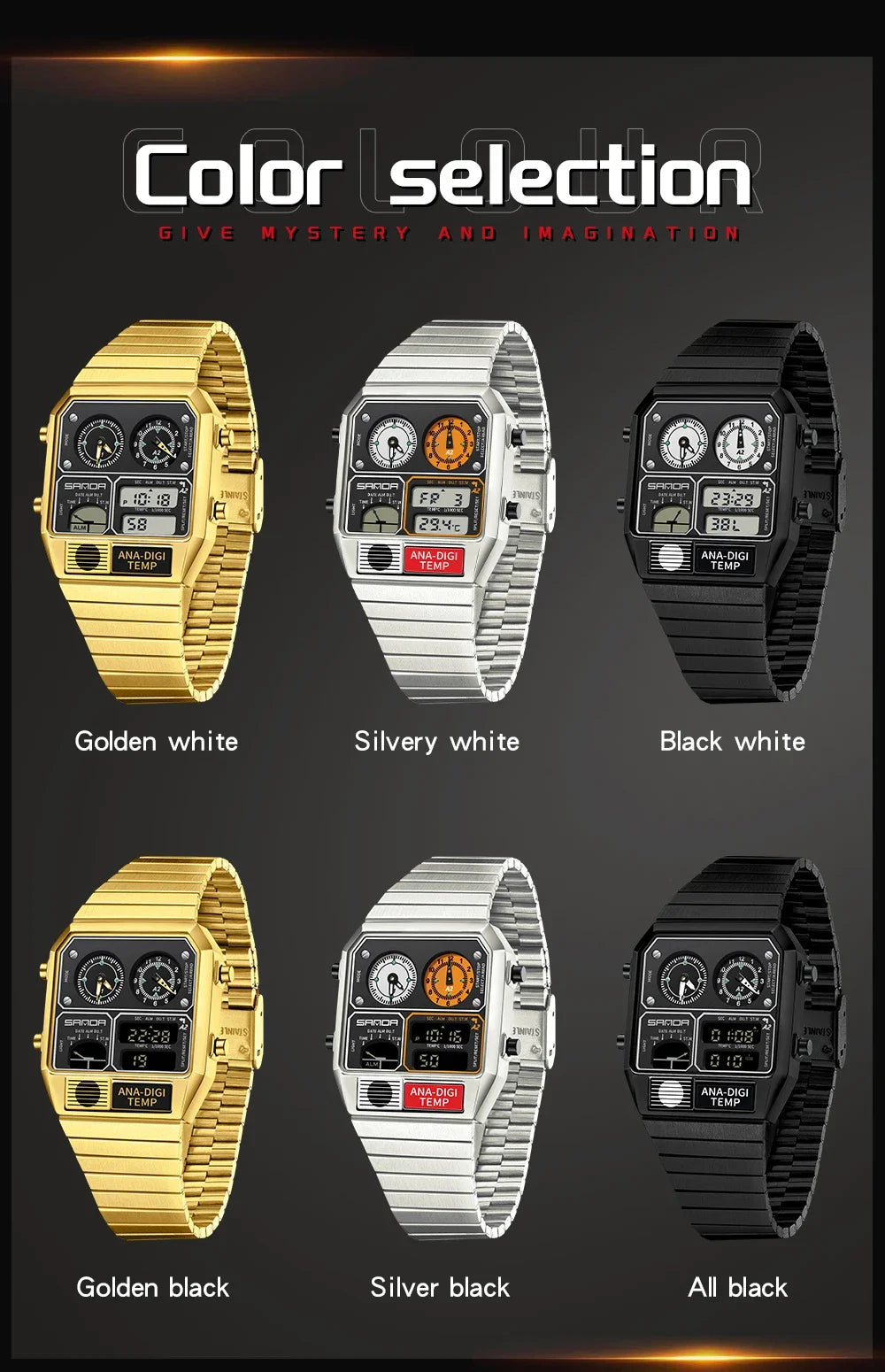 SANDA 3192 Men's LED Square Watch with Thermometer, Stopwatch & Chronograph – Multi-function Casual Timepiece for Youth   2/2