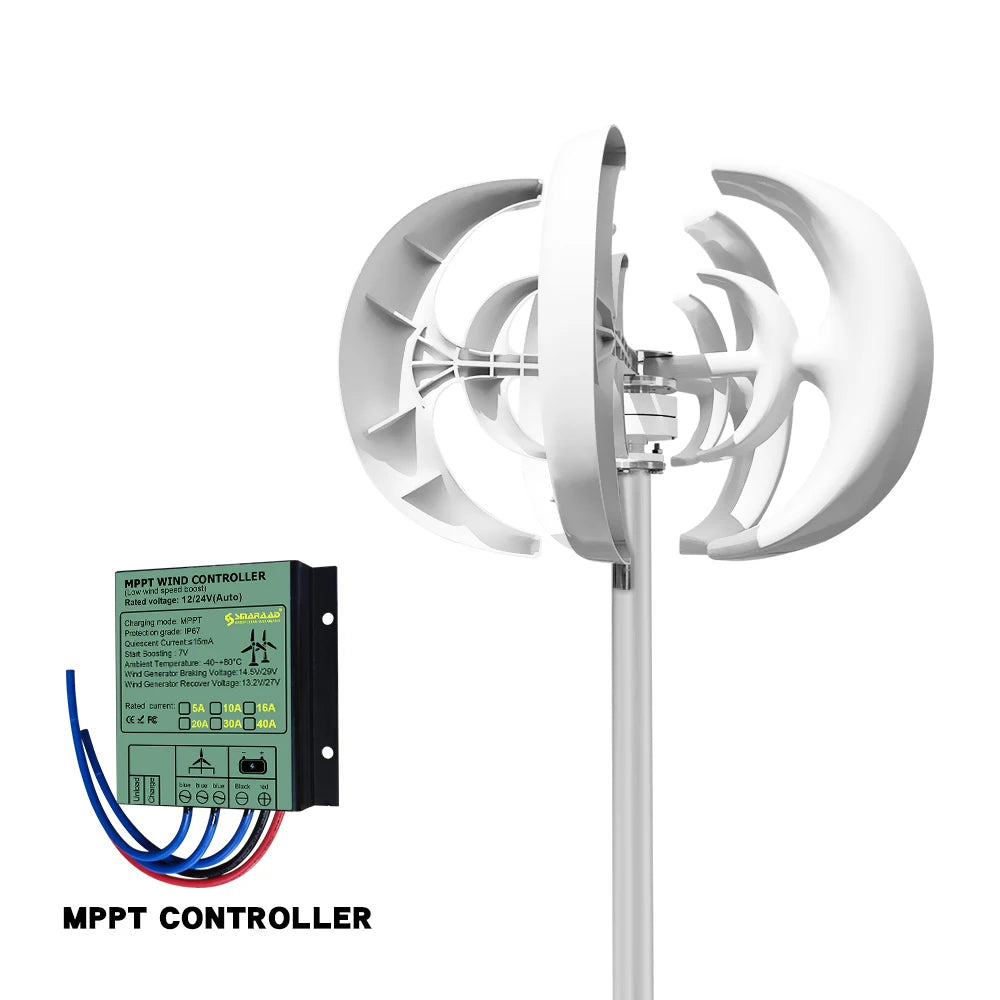 3000W Vertical Wind Turbine – 12V/24V/48V Small Windmill with 220V Output for Home & Farm, Includes MPPT Controller