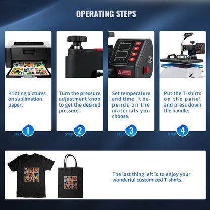 SucceBuy 5-in-1 Heat Press Machine – 12x15in Clamshell Sublimation Printer with Digital Temperature Control