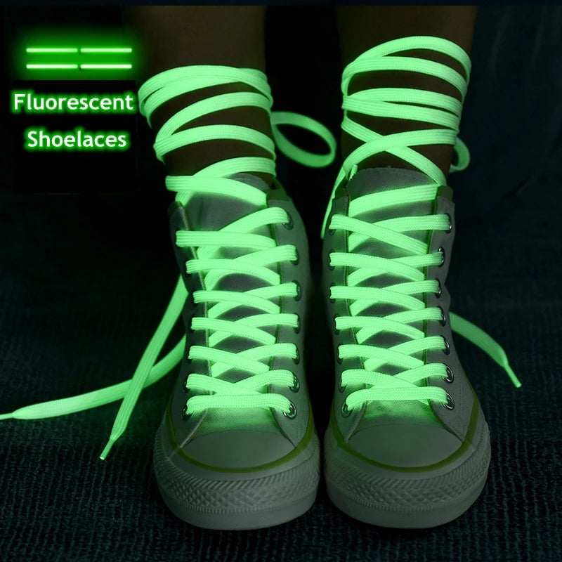 Luminous Flat Shoelaces - Glow in the Dark Fluorescent Sneaker & Canvas Shoe Laces, 80/100/120/140cm