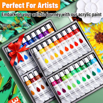 Vibrant Acrylic Paint Set – 12/18/24/36 Colors (12ml) for Paper, Wood, Canvas, Rock, Ceramic, Clothes & DIY Art