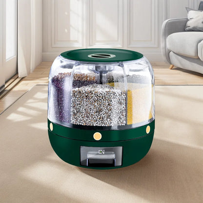 Spin & Store: Divided Rice Bucket for Grains Galore – Household Haven of Insect-Proof, Moisture-Proof Sealing!