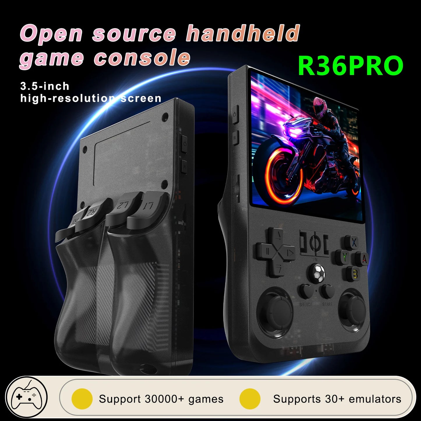 Open Source R36 PRO Retro Handheld Game Console 3.5" IPS Screen Linux Portable Player with 128GB Games