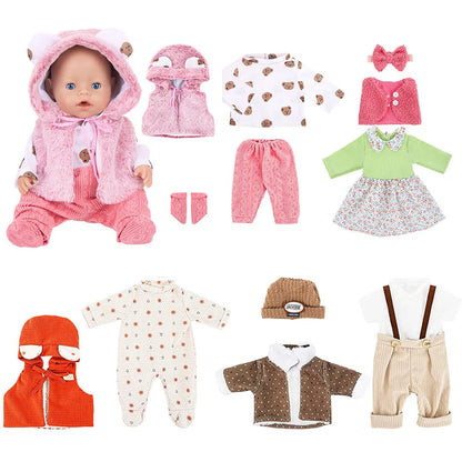 43cm Baby Doll Clothes Set – Leather Jacket, Pants & Rompers for 18-Inch American Dolls, Winter Outfit