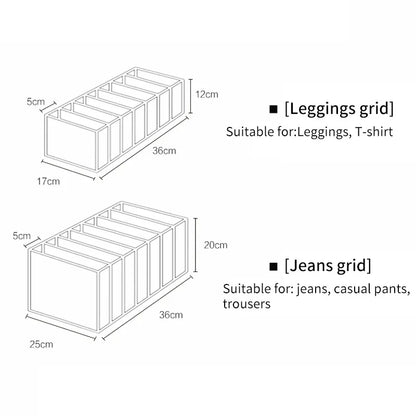 7-Grid Jeans Storage Box — Closet & Wardrobe Drawer Organizer for Clothes, Pants, and Socks Separation
