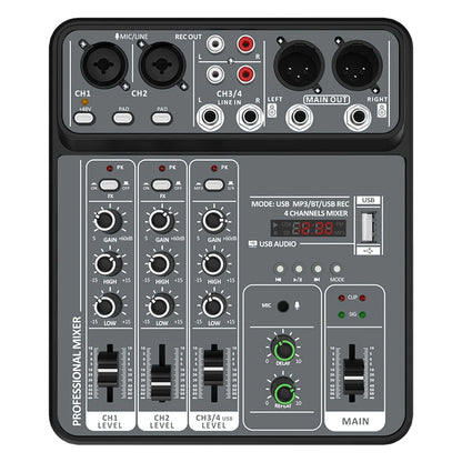 4-Channel Audio Mixer — USB Studio Mixer with 48V Phantom Power & Bluetooth for DJ & Karaoke