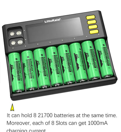 LiitoKala Lii-S8 Lii-S12 CH4 Multi-Function Battery Charger – 18650, 26650, 21700, 26700, AA, AAA Li-ion, NiMH, LiFePO4 Compatible