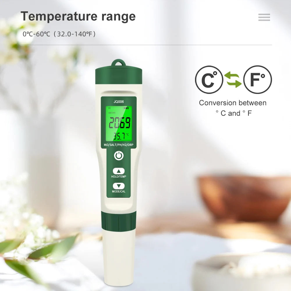 10-in-1 Digital Water Quality Tester — pH/EC/TDS/ORP/H₂/Fertility/Salinity/SG/Resistivity/Temp Meter for Aquariums, Pools & Hydroponics
