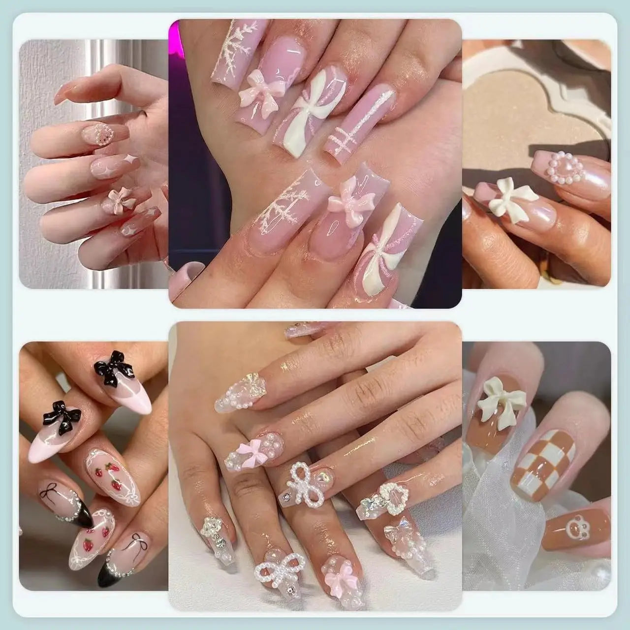 12 Grids Mixed Resin Bowknot Nail Art Decorations – 3D Acrylic Charms & Kawaii Colorful Rhinestone DIY Manicure Parts