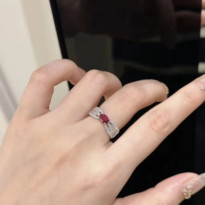 Retro Palace Wheat Ear Ruby Ring - Adjustable Open Design Luxury Statement Ring for Women