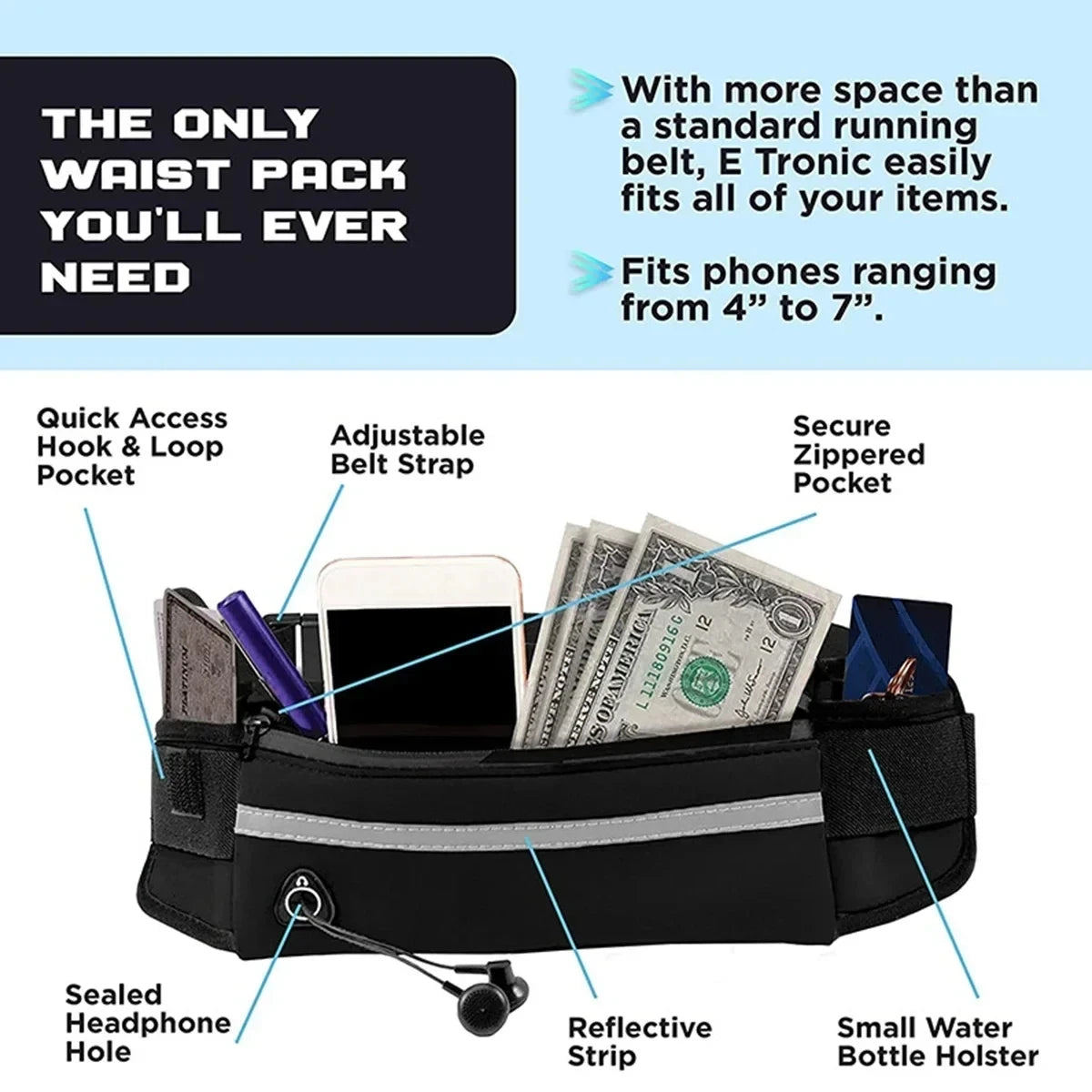 Reflective Hands-Free Dog Running Waist Leash Nylon Elastic Adjustable Pet Traction Belt with Waist Bag Retractable Control for Running & Walking