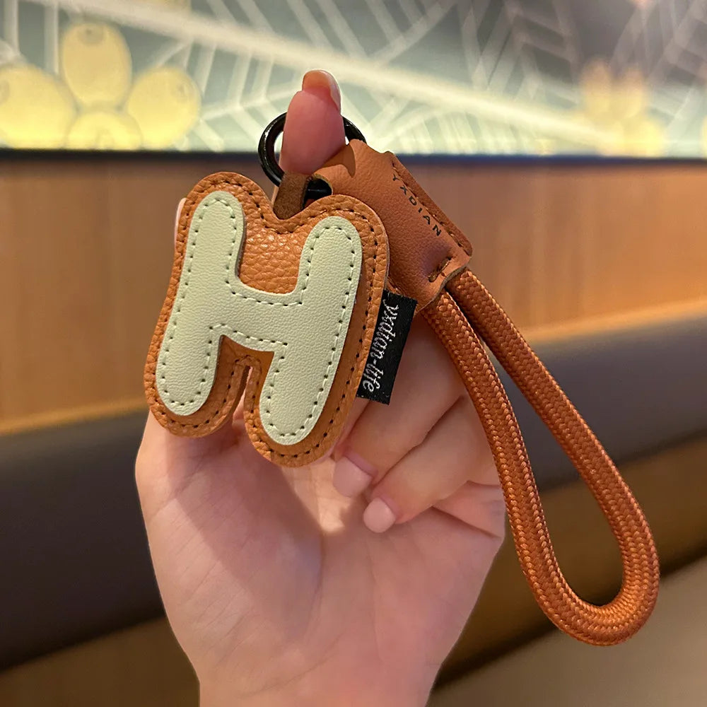 A-Z Leather Initial Keychain - Braided Wristband Pendant for Men & Women, Car, Bag & Phone Case Charm