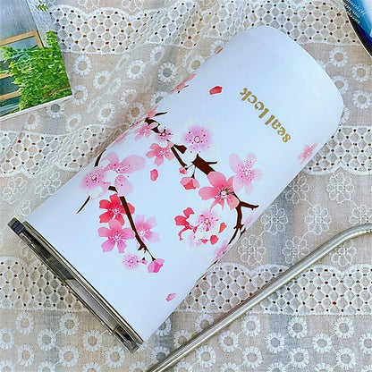 Cherry Blossom Stainless Steel Thermal Travel Mug – Leak-Proof Double Wall Coffee Cup with Lid
