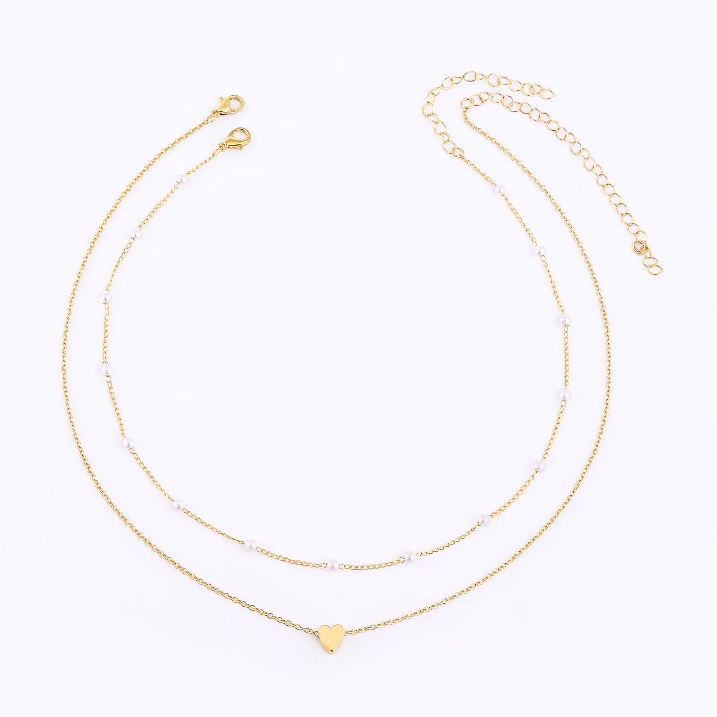 LATS Pearl Choker Necklace for Women – Double Layer Heart Pendant Jewelry Gift