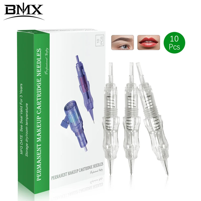BMX Permanent Makeup Needle Cartridges - 10pcs PMU Tattoo Needles for Eyebrow Eyeliner Lip Microblading Machines