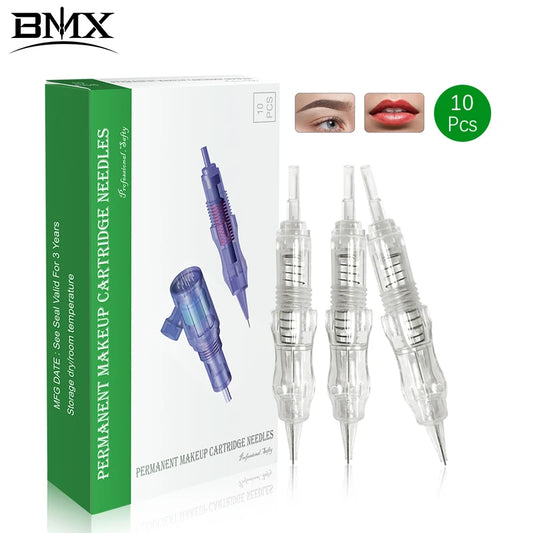 BMX Permanent Makeup Needle Cartridges - 10pcs PMU Tattoo Needles for Eyebrow Eyeliner Lip Microblading Machines