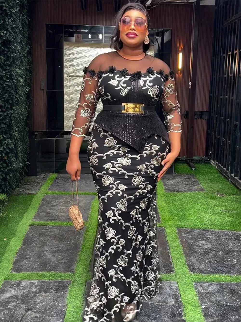 African Dresses for Women - 2025 Plus Size Sequin Evening Party Long Dress Dashiki Ankara Fashion Outfit