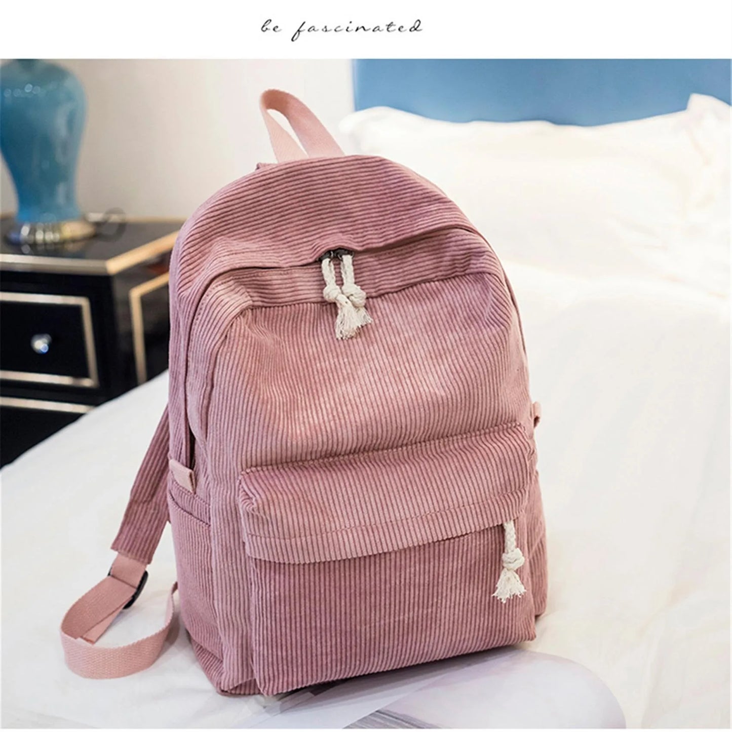 Women's Corduroy School Backpack – Striped Travel Rucksack for Teenage Girls & Shoulder Bag Mochila